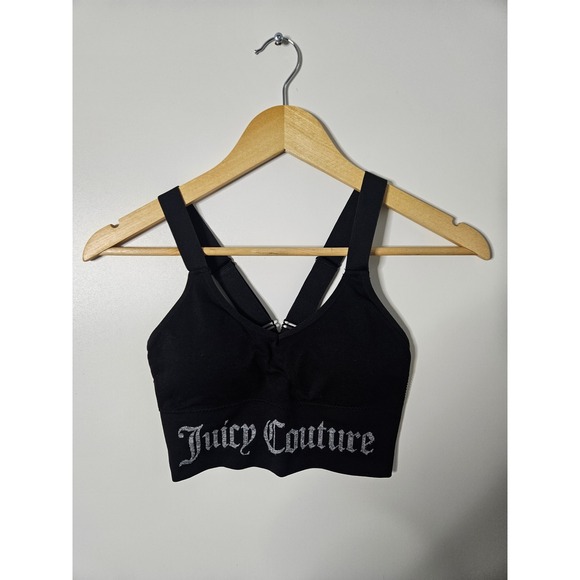 Juicy Couture Sports Bra Small Black White Logo Elastic Band Y2K Athleisure - Picture 2 of 4